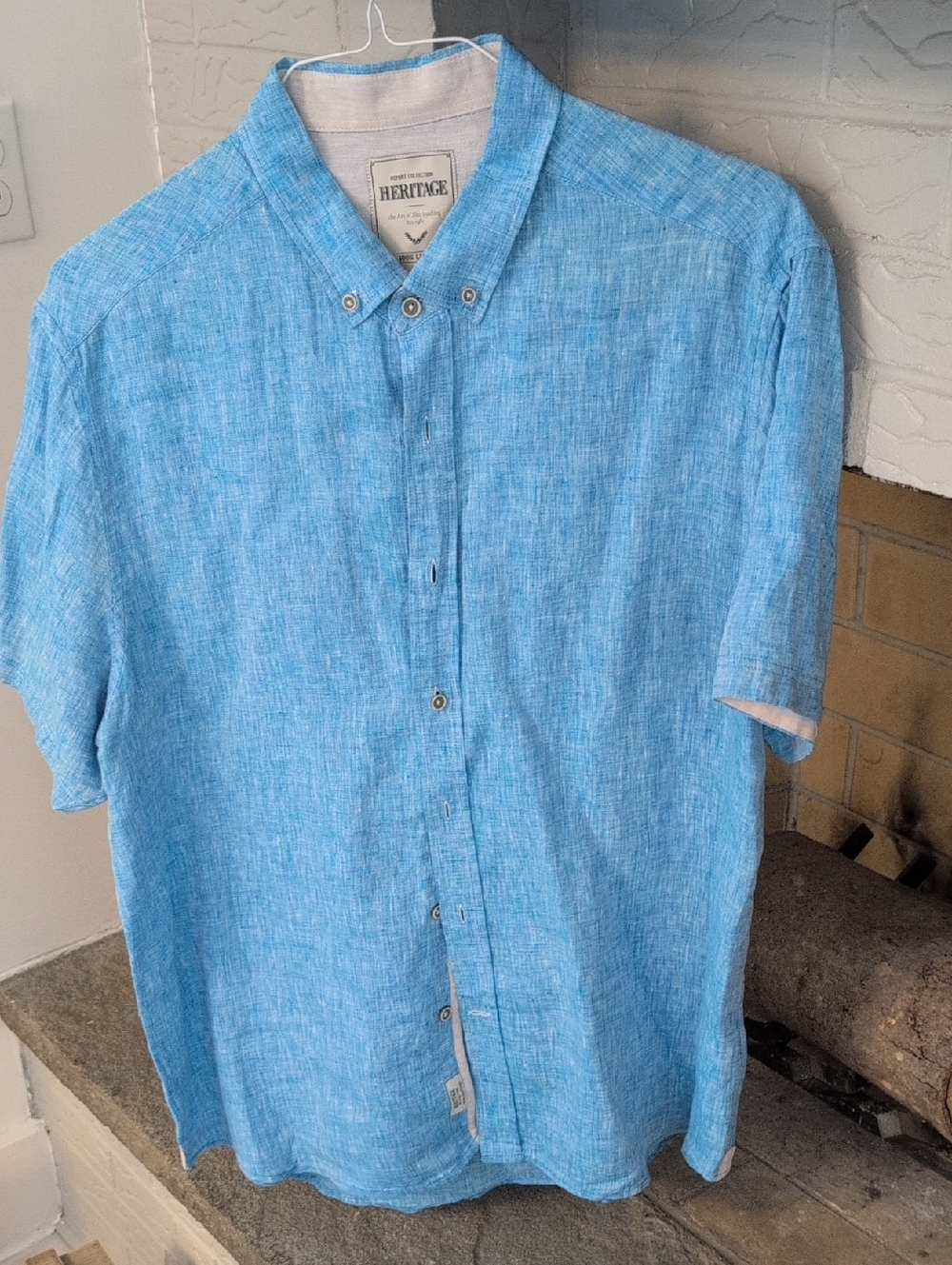 Heritage Men's Sky Blue Short-Sleeve Button-Down Linen Shirt